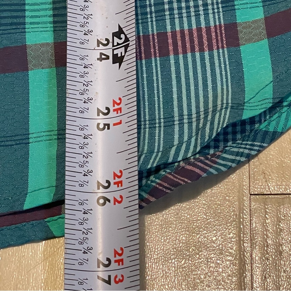 Eddie Bauer Turquoise and Navy Plaid Top Sleeveless Collar Pocket Women Size S - Picture 7 of 13